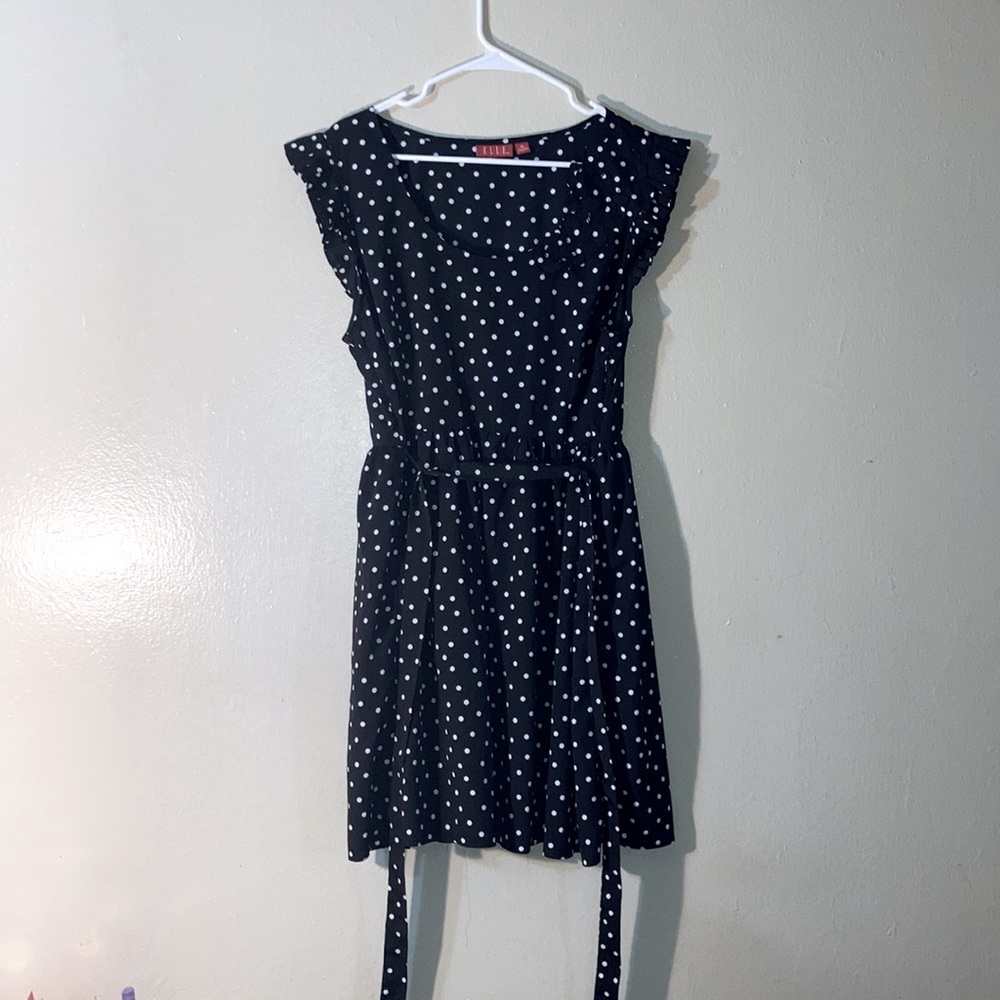Elle Polka Dot Flare Ruffle Sleeve Tie Dress Juniors Size XL Women Size S/M